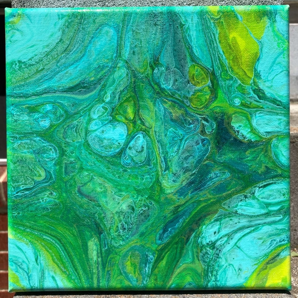 Majestic Waters 8"x8" Painting by Color Fluent Art (Blue/Green)